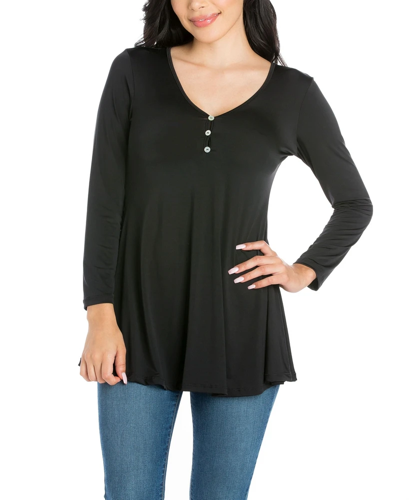 Women's Flared Long Sleeve Henley Tunic Top