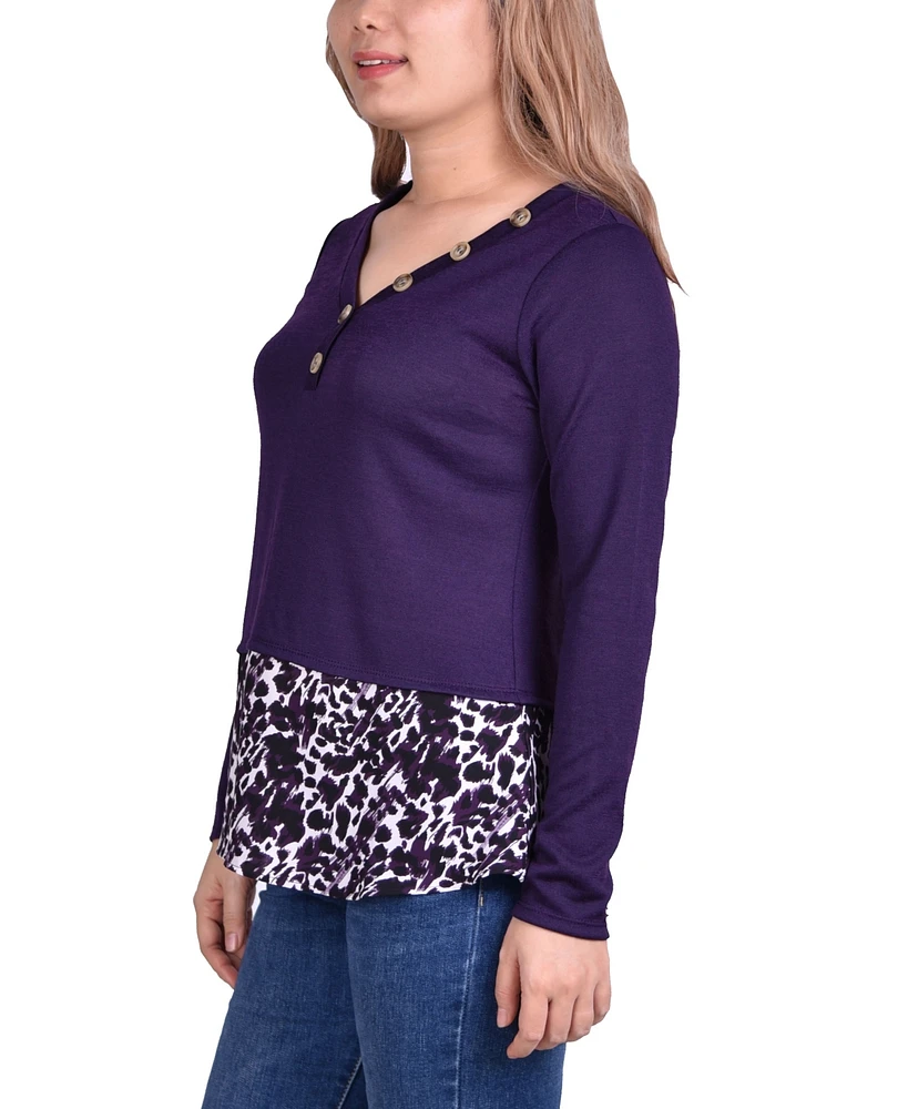 Women's Hacci Top with Printed Hem Inset