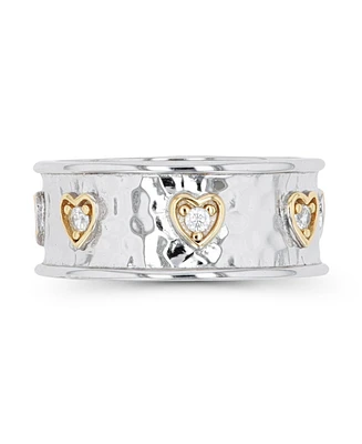 Cubic Zirconia Two Tone Hammered Hearts Ring