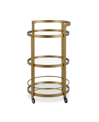 Hause Round Bar Cart with Mirrored Shelf