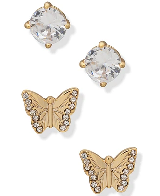 Dkny Gold-Tone 2-Pc. Set Crystal Butterfly Stud Earrings