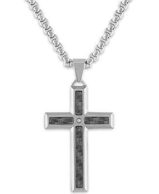 Men's Diamond Accent Gray Carbon Fiber Cross 24" Pendant in Stainless Steel