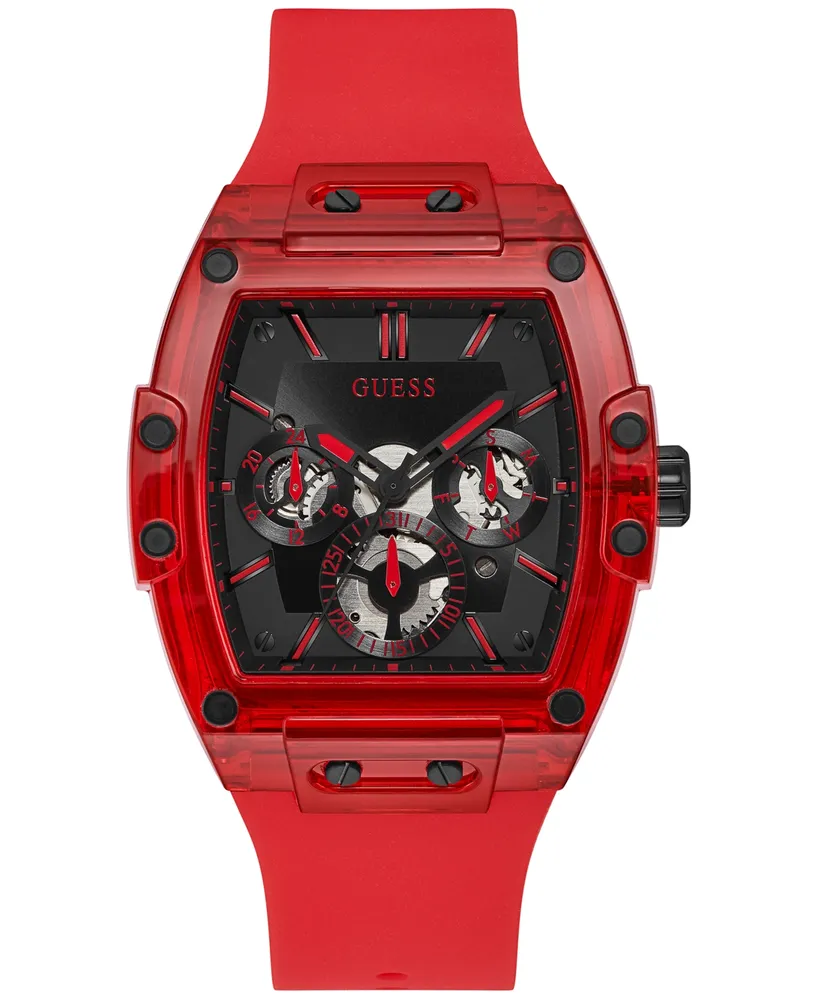 Guess Men's Red Silicone Strap Watch 43mm