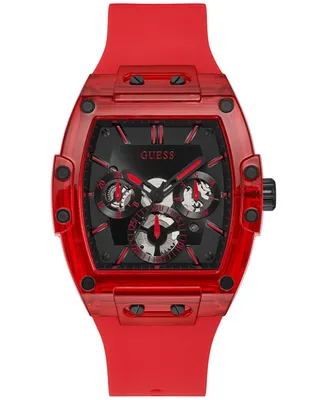 Guess Men's Red Silicone Strap Watch 43mm