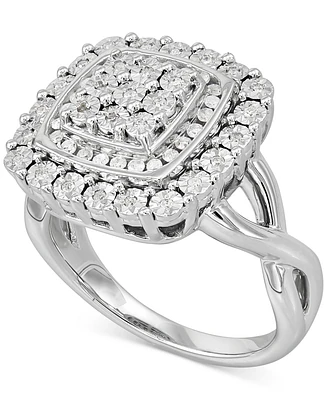 Diamond Square Halo Cluster Ring (1/4 ct. t.w.) Sterling Silver
