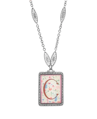2028 Initial A-z Floral Rectangle Necklace