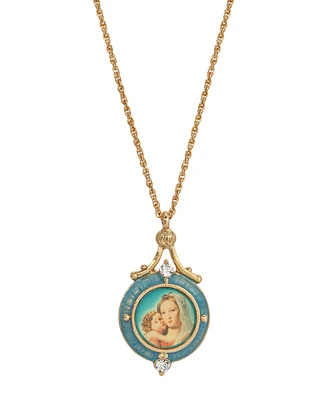 14K Gold-Dipped Blue Enamel Mary and Child Pendant Necklace