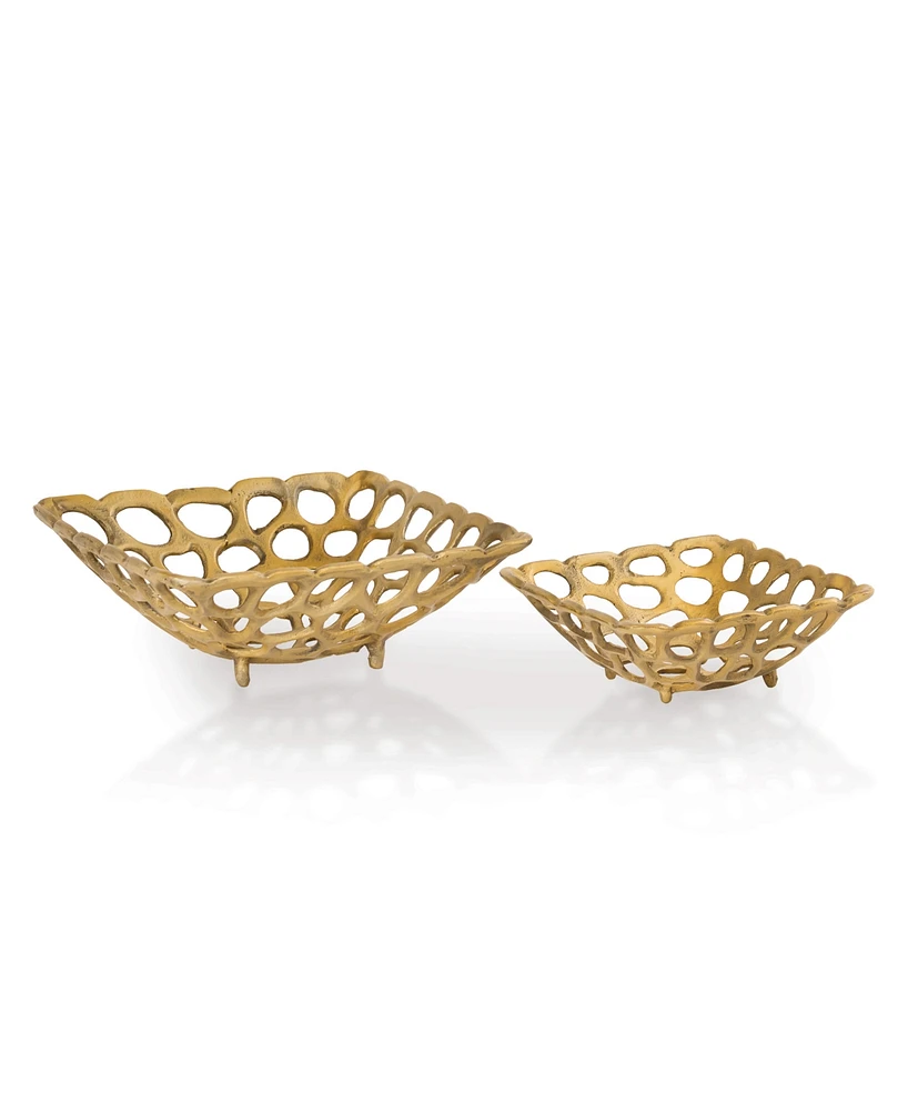 Brass Finish Square Bowls, Set of 2