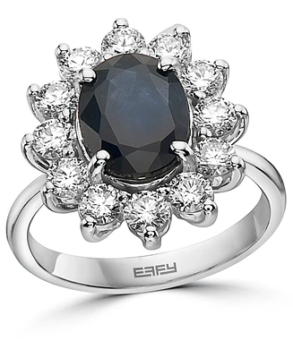 Effy Sapphire (2-7/8 ct. t.w.) & Diamond (1-3/8 ct. t.w.) Halo Statement Ring in 14k White Gold