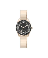 Jones New York Women's Genuine Diamond Black Dial and Rose Gold-Tone Expansion Metal Bracelet Analog Watch 34mm