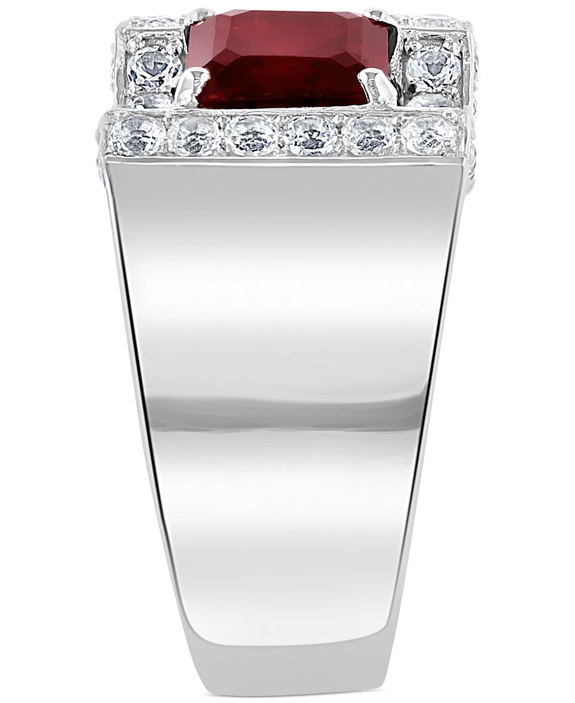 Effy Men's Rhodolite Garnet (3 ct. t.w.) & White Sapphire (1-3/8 ct. t.w.) Ring in Sterling Silver