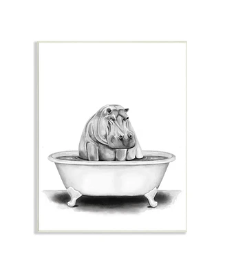 Stupell Industries Hippo in a Tub Funny Animal Bathroom Drawing Wall Plaque Art, 10" x 15"