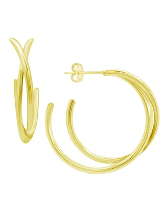 And Now This High Polished Crossover C Hoop Post Earring Silver Plate or Gold