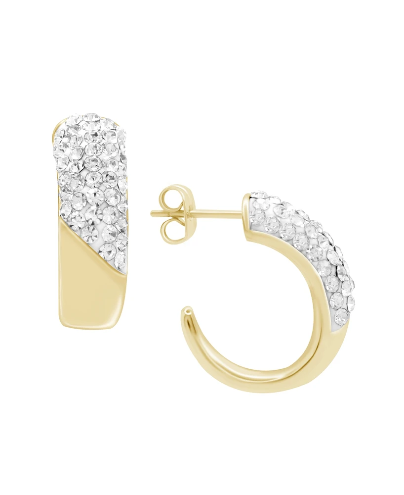 Essentials Clear Crystal Pave J Hoop Earring, Gold Plate and Silver