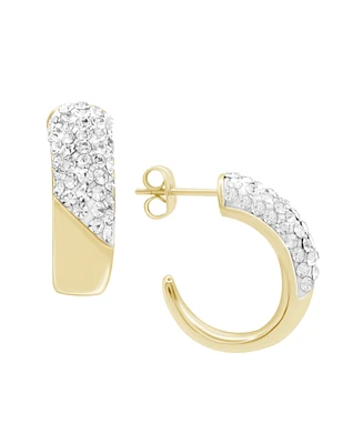 Essentials Clear Crystal Pave J Hoop Earring, Gold Plate and Silver