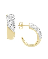 Essentials Clear Crystal Pave J Hoop Earring, Gold Plate and Silver