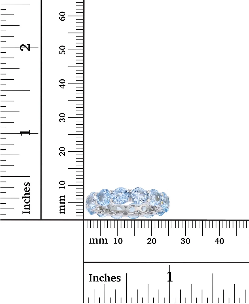 Created Light Blue Spinel Eternity Band Rhodium Plated Sterling Silver