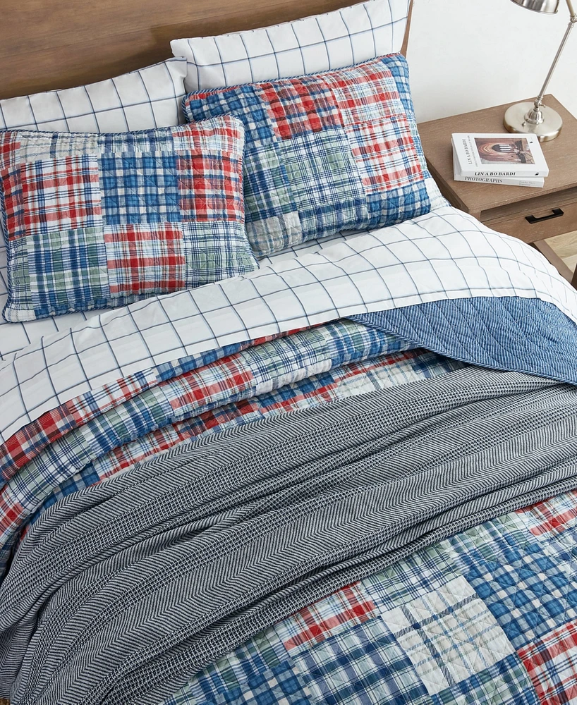 Nautica Raeford Blue Cotton Reversible Piece Quilt Set