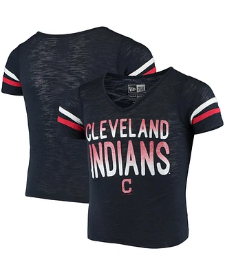 Big Girls Navy Cleveland Guardians Slub Jersey V-Neck T-shirt
