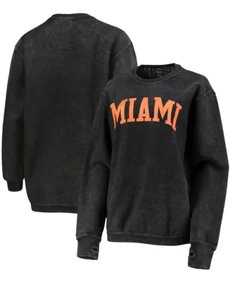 Women's Miami Hurricanes Comfy Cord Vintage-Like Wash Basic Arch Pullover Sweatshirt