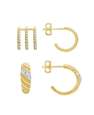 And Now This Gold Plated 2-Piece C Hoop and Multi Row Hoop Earrings Set