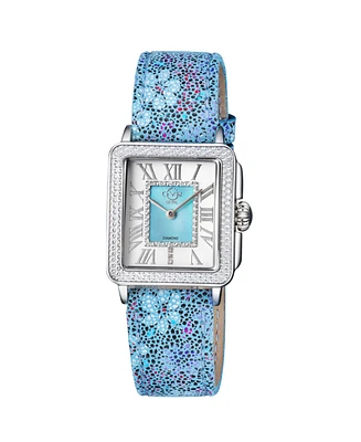 GV2 Women's Padova Floral Blue Leather Swiss Quartz Strap Watch 30 mm