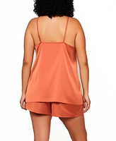 Constance Plus 2-Pieces Stretch Satin Cami and Short Lingerie Set with Lace Trim