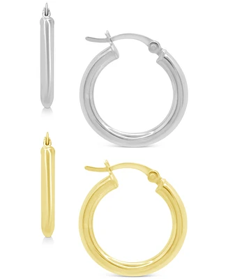 2-Pc. Set Polished Small Hoop Earrings in Sterling Silver & 18k Gold-Plate