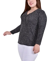 Plus Long Sleeve Ribbed Henley