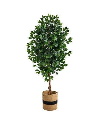 6' Ficus Artificial Tree with Natural Trunk in Planter