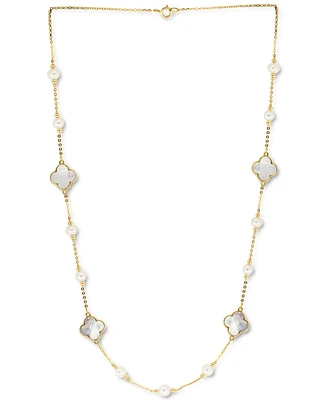 Effy Mother-of-Pearl & Freshwater Pearl (4-1/2mm) 18" Necklace in 14k Gold