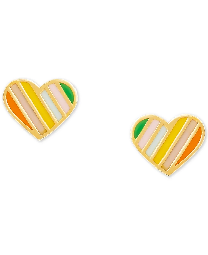 Children's Striped Enamel Heart Stud Earrings in 14k Gold
