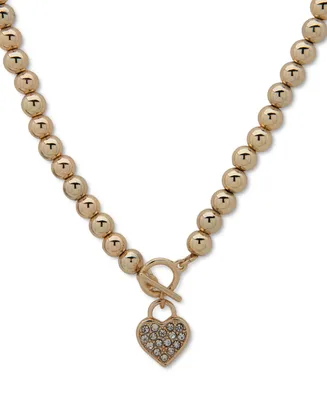 Anne Klein Gold-Tone Crystal Heart Pendant Necklace, 16" + 3" extender