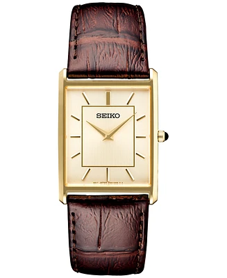 Seiko Men's Essentials Brown Leather Strap Watch 29mm