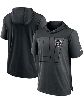 Men's Heathered Charcoal, Black Las Vegas Raiders Performance Hoodie T-shirt