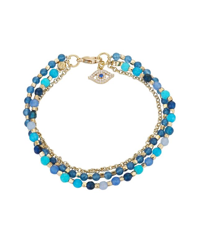 Unwritten Triple Strand Multi-Bead Link Evil-Eye Charm Gold-Tone Silver Plated