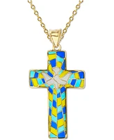 Enamel Dove Cross 18" Pendant Necklace in 14k Gold