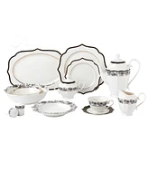 Lorren Home Trends Wavy Mix and Match Bone China Service for 8-Fiona, Set of 57