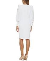 Calvin Klein Women's V-Neck Long-Sleeved Scuba-Crepe Sheath Knee-length Dress