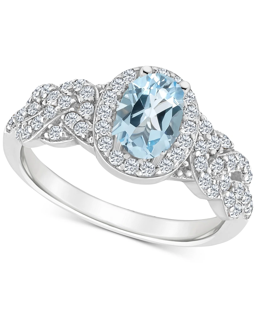 Rhodolite Garnett Blue Topaz (1 ct. t.w.) & White (1/2 Halo Braid Ring Sterling Silver (Also Citrine, Topaz, Amethyst, Pe