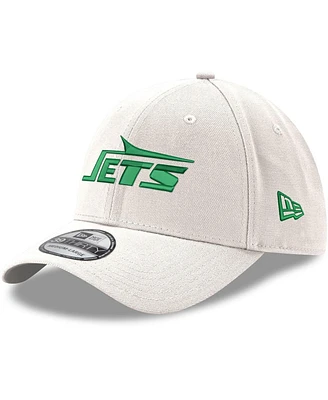 Men's New Era White New York Jets Throwback Wordmark Iced Ii 39Thirty Flex Hat