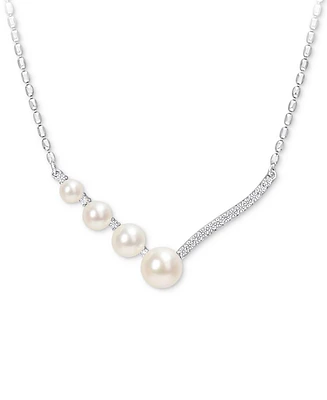 Cultured Freshwater Pearl (4 - 7-1/2mm) & Lab-Created White Sapphire (1/3 ct. t.w.) 18" Statement Necklace in Sterling Silver
