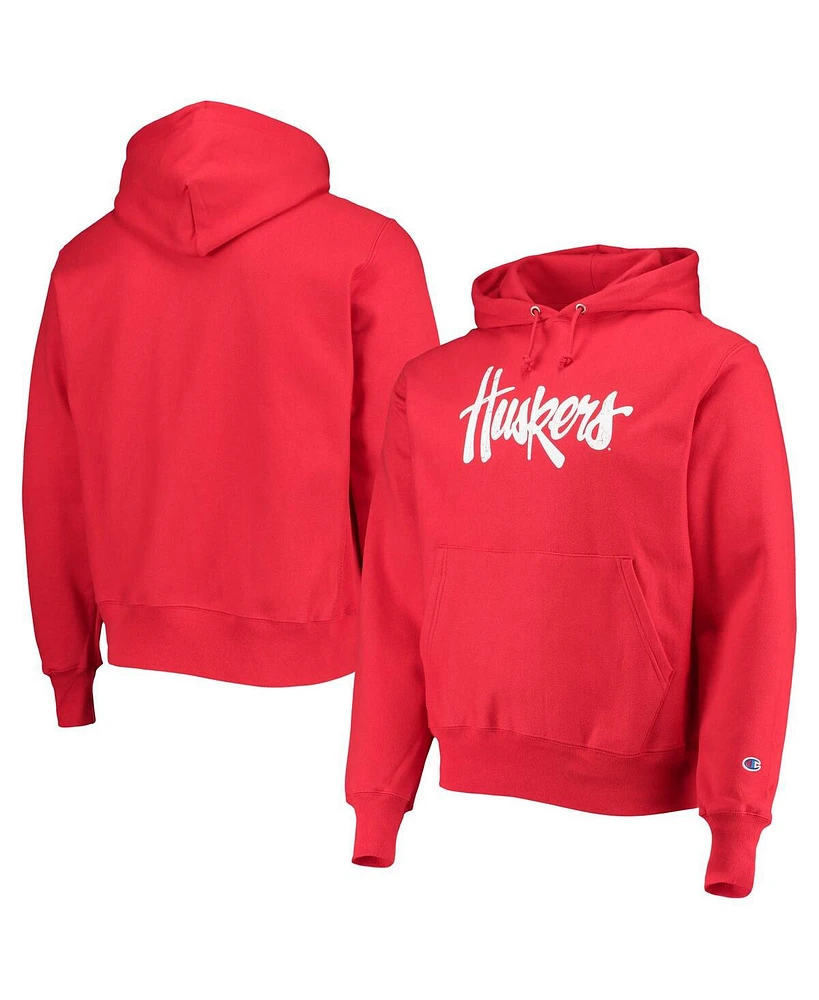 Men's Champion Scarlet Nebraska Huskers Vault Logo Reverse Weave Pullover Hoodie