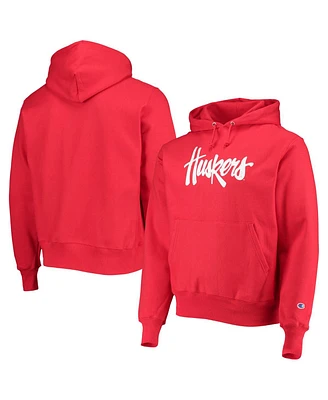 Men's Champion Scarlet Nebraska Huskers Vault Logo Reverse Weave Pullover Hoodie