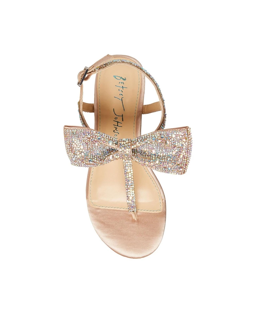 Betsey Johnson Little and Big Girls Sasha T-strap Sandals with Bow Detail