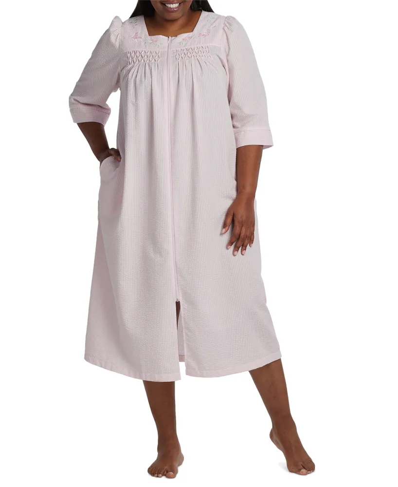 Miss Elaine Plus Long Zipper Seersucker Robe