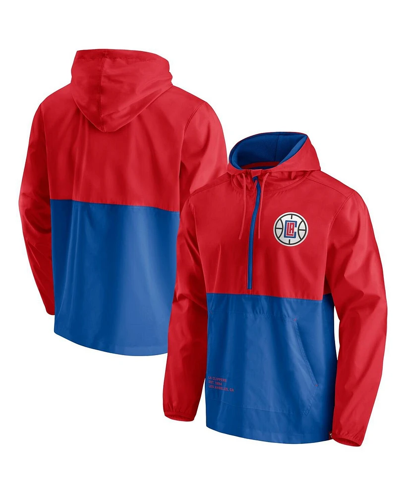 Men's Fanatics Royal, Red La Clippers Anorak Block Party Windbreaker Half-Zip Hoodie Jacket