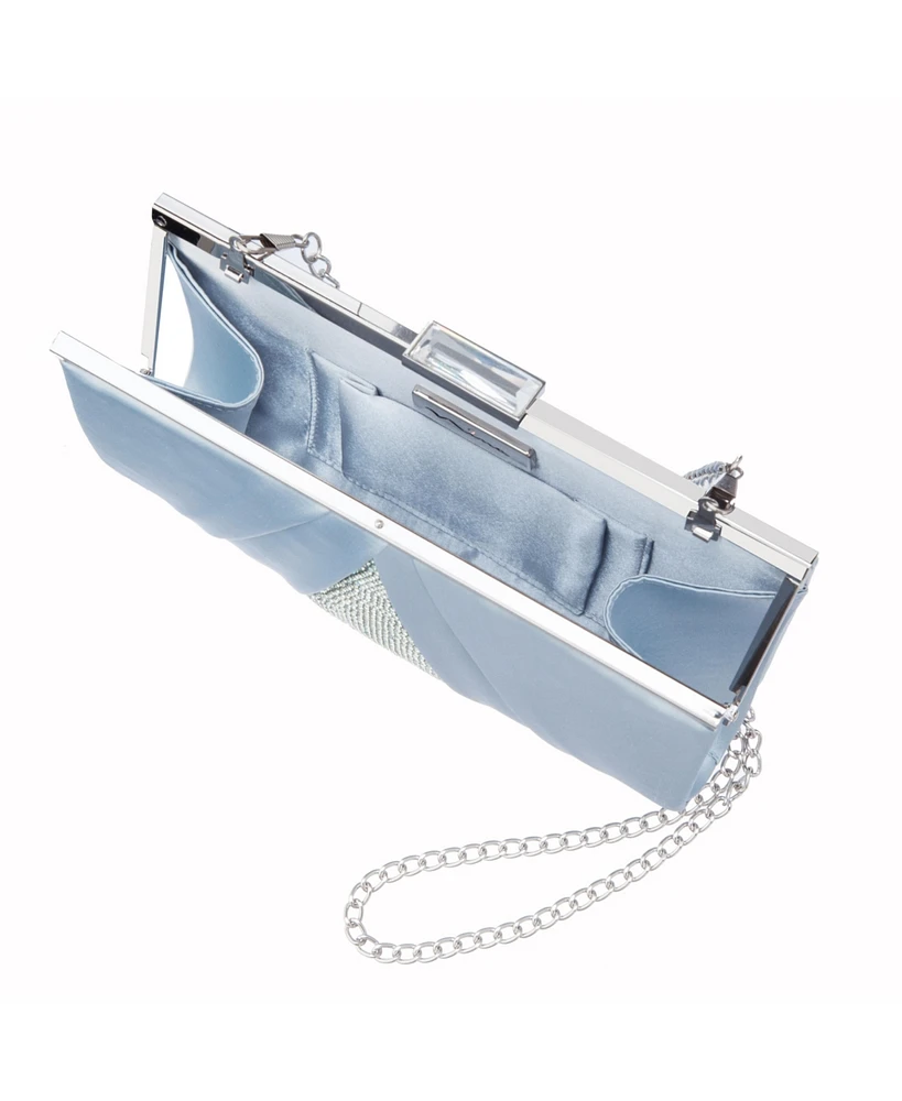 Women's Pleated Stain Crystal Frame Clutch