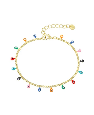 Unwritten 14K Gold Flash Plated Enamel Evil Eye Charm Bracelet