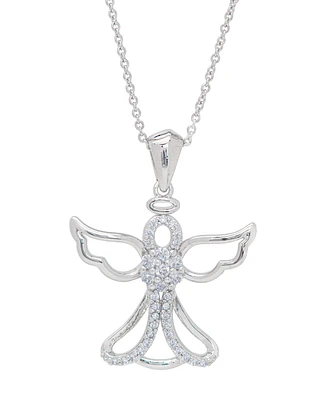 Women's Fine Silver Plated Cubic Zirconia Angel Pendant Necklace